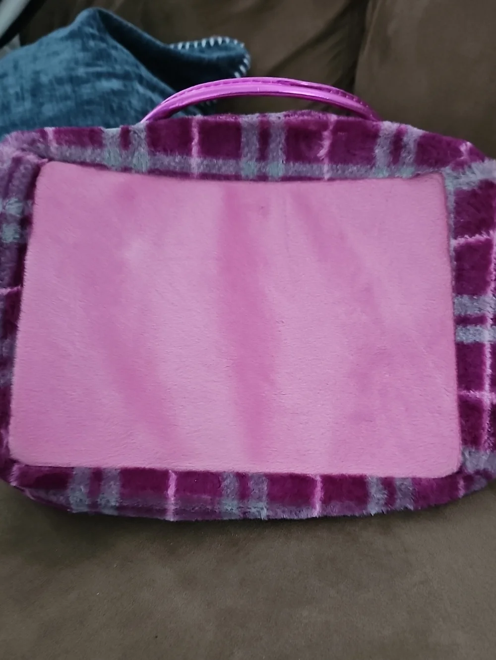Pucci Pups Pink Plaid Plush Glam Bag with Metallic Trim